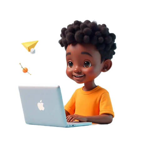 3D illustration of a young boy working on a laptop