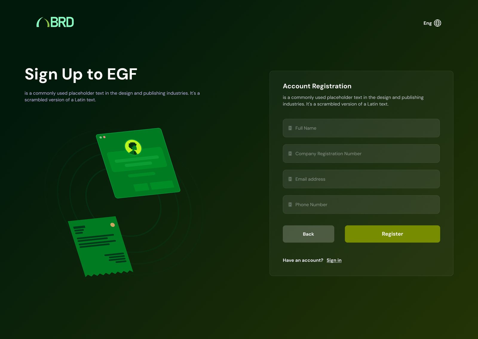 Sign up to EGF account registration