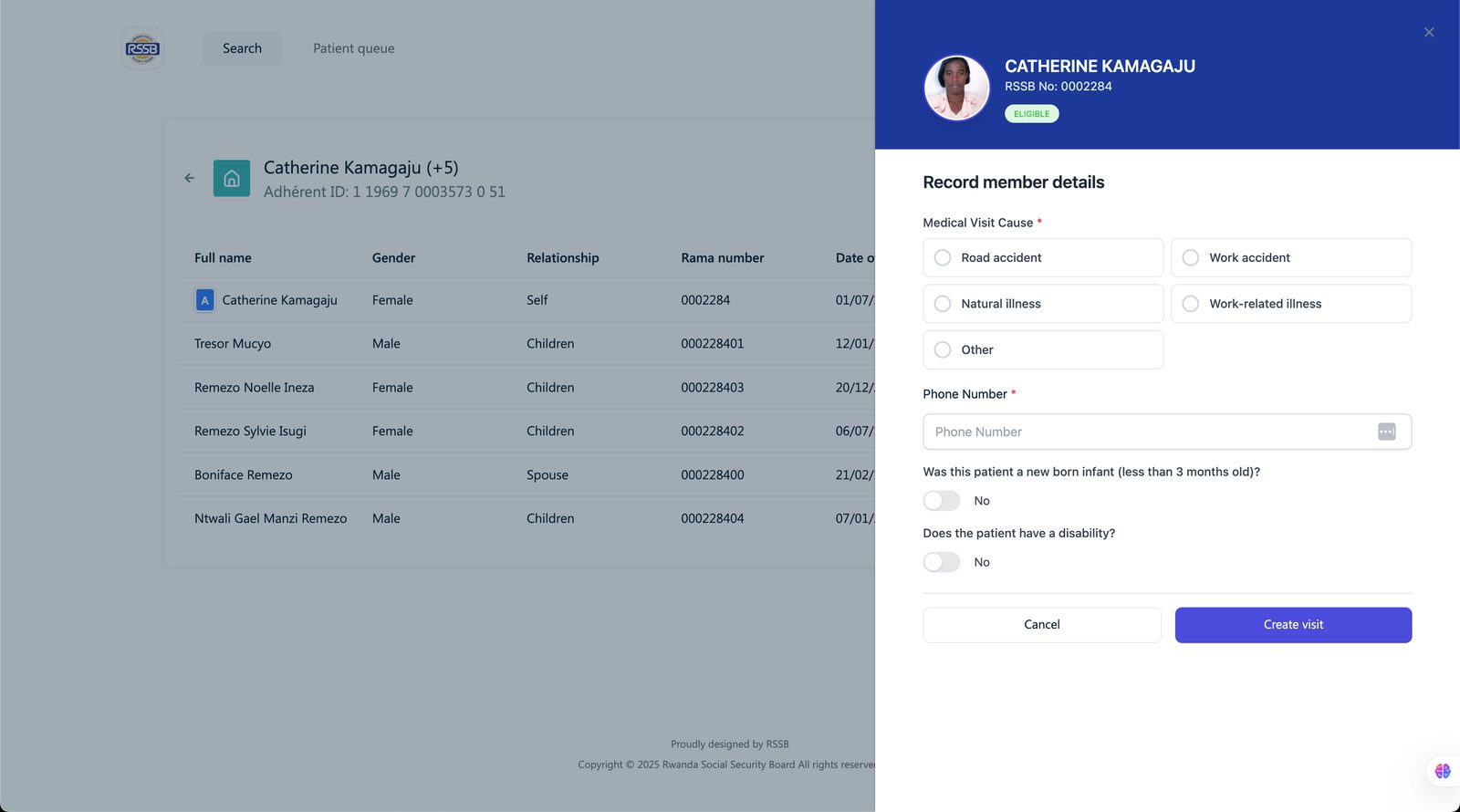 Record member details modal at front desk