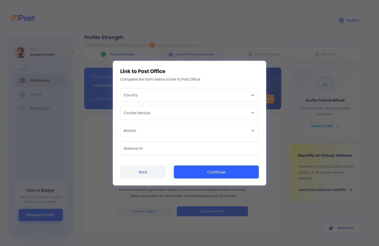 Link to post office modal