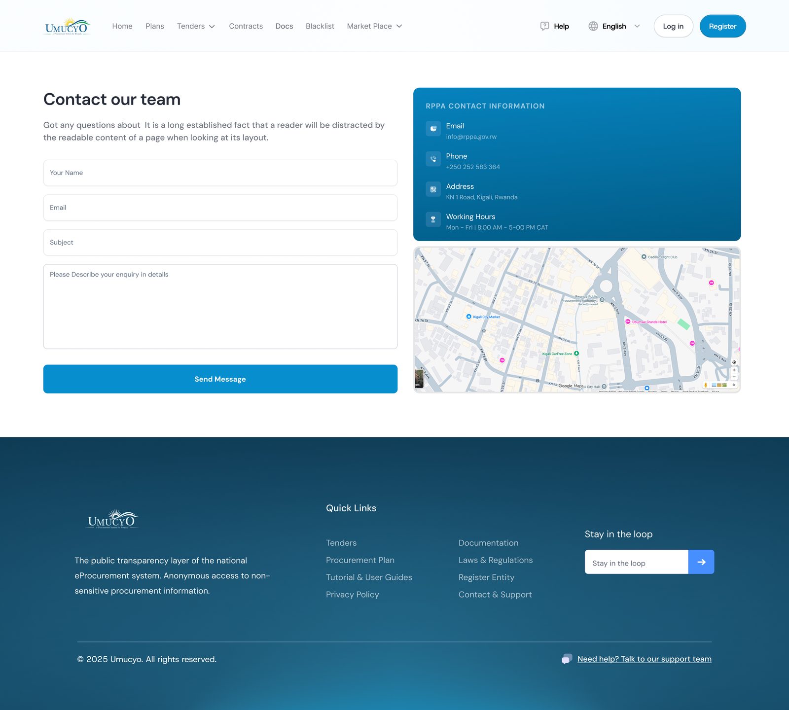 Contact page with map